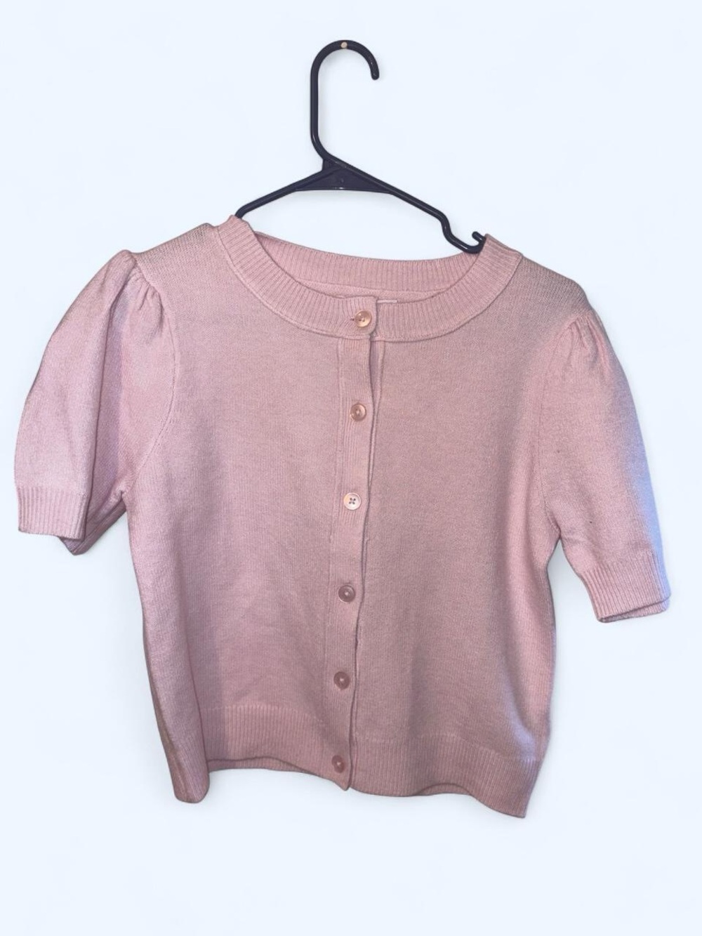 Paris Hilton Short-Puff Sleeved Pink Cropped Cardigan